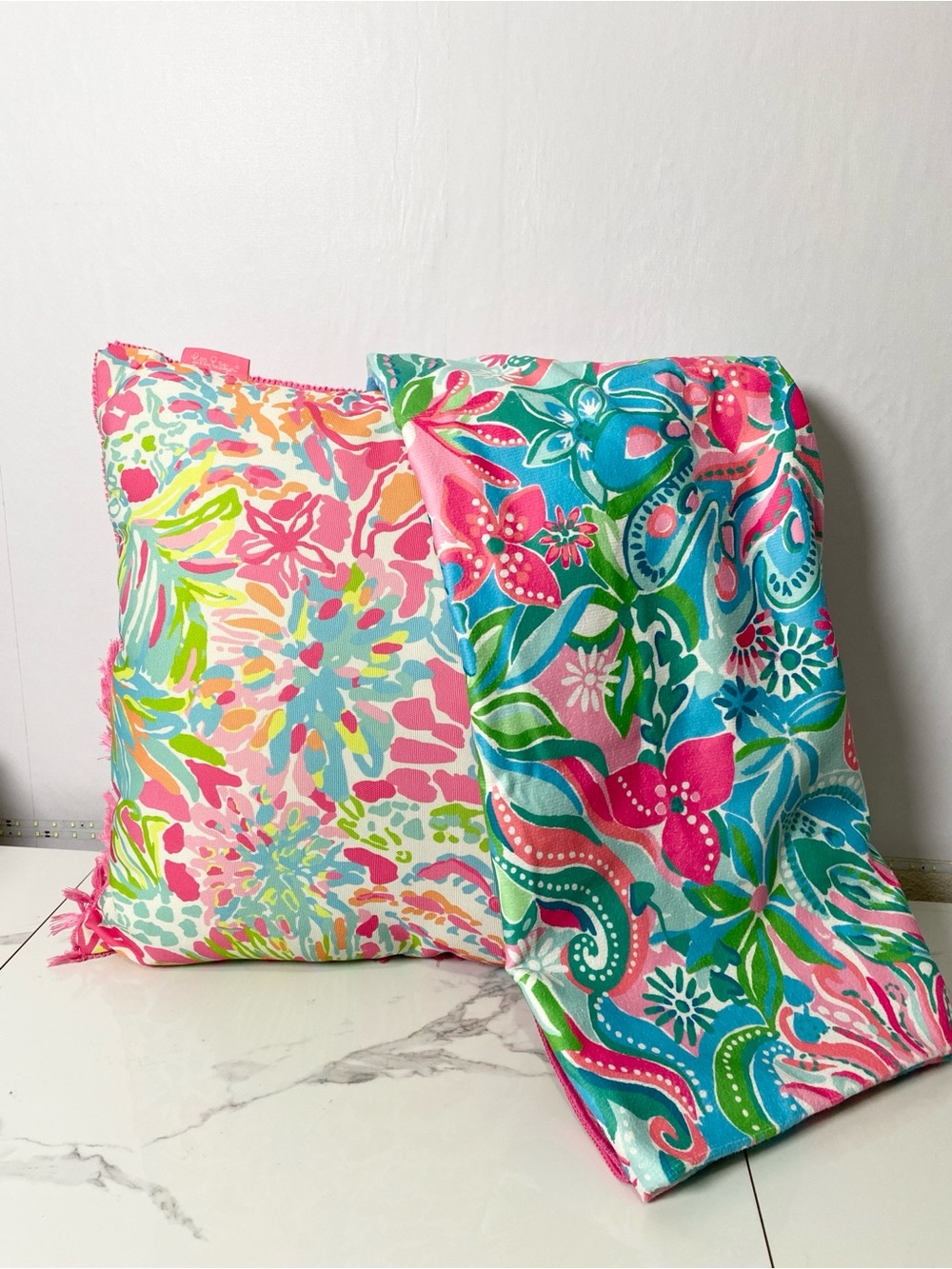 Bundle Lilly Pulitzer Accent Pillow and Beach Towel Tropical Print